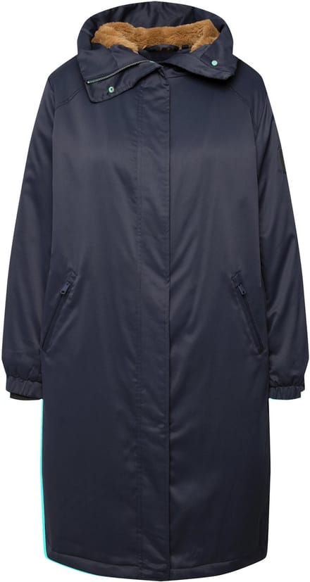 Ulla Popken - Dames - HYPRAR cargo-mantel capuchon van imitatiebont ritszakken - Marine - Maat 46+
