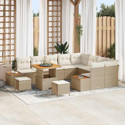 vidaXL - Tuinbank - Set - 12 - st - 11-zits - Beige - Poly - rattan
