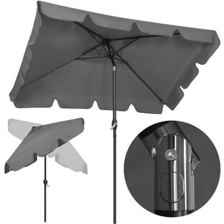 Springos® Parasol de jardin rectangulaire avec fonction d'inclinaison et manivelle 240 cm gris