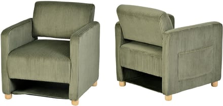 Fauteuil - Set Van 2 Ribfluweel Rubberhout poten - Groen