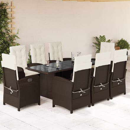 vidaXL - 9-delige - Tuinset - met - kussens - poly - rattan - bruin