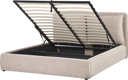 BAJONNA - Bed met opbergruimte - Beige - 160 x 200 cm - Fluweel