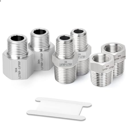 6 Stuks Verloopstuk Binnendraad 3/8" naar 1/2" BSP Roestvrij Staal - Zeskant Nippel Koppeling
