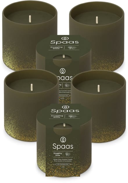 Spaas WinterGlow Geurkaars - Snuggling Snow - Donkergroen - circa 35u - Ø7cm - 6 Kaarsen