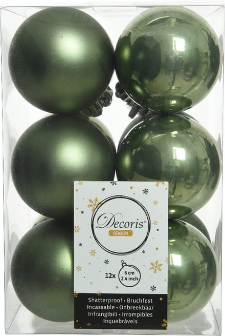 Decoris kerstballen - 12x st - mosgroen - D6 cm - kunststof - mat/glans - kerstversiering