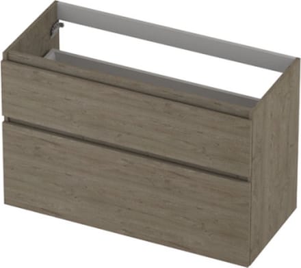 INK® wastafelonderkast 2 laden greeploos houten keerlijst asymmetrisch 100x45x65cm, greige eiken