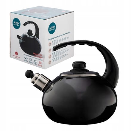 Altom Design Emaille Waterkoker met Fluitje - Zwart, 2,5L