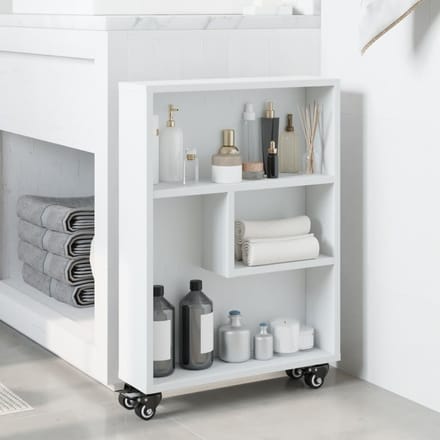 vidaXL - Opbergtrolley - smal - 48x13x68 - cm - bewerkt - hout - wit