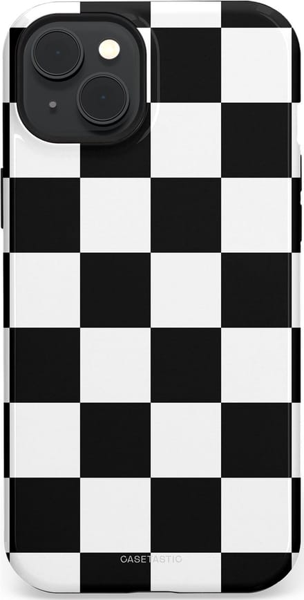 Casetastic hoesje geschikt voor Apple iPhone 15 Plus - MagSafe - Dubbellaagse bescherming - Schaak - Fashion Case - Zwart Wit Zilver