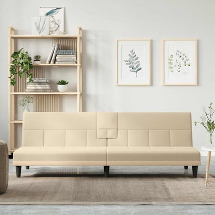 vidaXL - Slaapbank - met - bekerhouders - stof - crèmekleurig