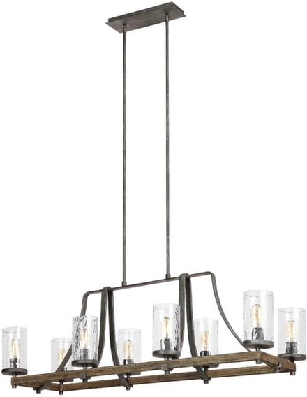Feiss LED Kroonluchter | 8X E27 Max 60W | Dimbaar | Distressed Weathered Oak & Slate Grey Metal