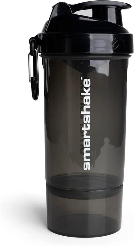 SnelShoppen - Smartshake 800ml Shaker Gunsmoke - Original 2 Go One Shaker met Poederopbergmogelijkheid, Geruisloos, Stevig, Magnetronbestendig - Ideaa