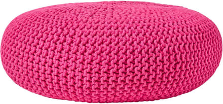 Homescapes Grote gebreide poef 100% katoen, pink