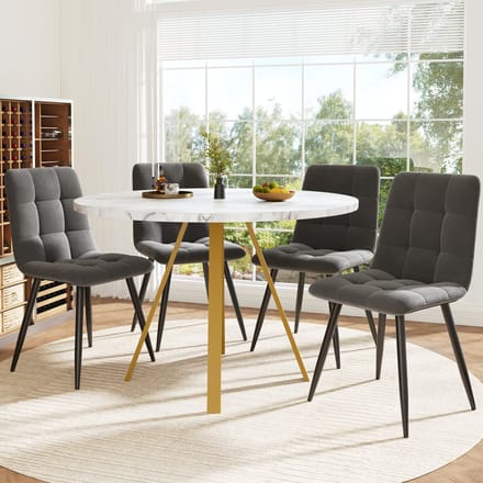 REDOM - 5-Delige Eettafelset - Rond - Modern - Voor Eetkamer - MDF En Metaal - Wit En Goud - 80 X 80 X 75 Cm
