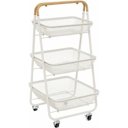 5Five Keuken/badkamer opberg trolley - 3 laags - beige - 48 x 41 x 87 cm - mesh metaal