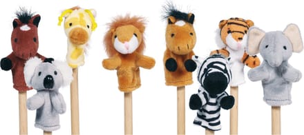 Vingerpopjes: DIEREN 7,5-8,5cm, S E T met 8 verschillende vingerpopjes, 1+