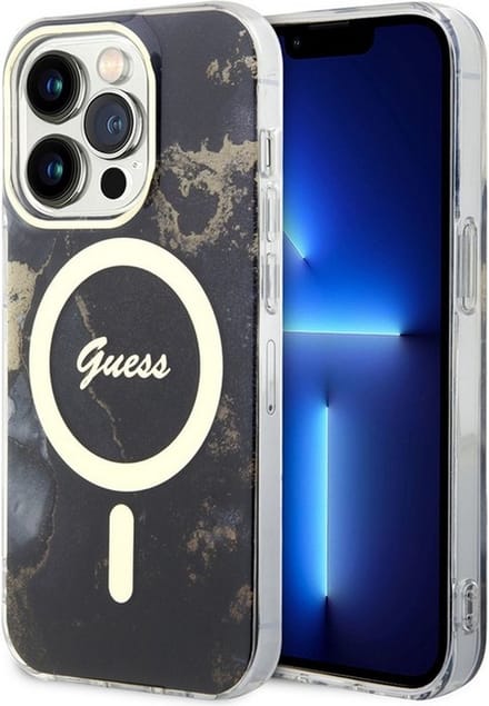Guess Golden Marble Back Case (MagSafe Compatible) - Geschikt voor Apple iPhone 14 Pro Max (6.7") - Zwart