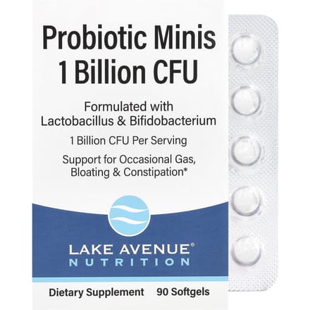 Lake Avenue Nutrition, Probiotic Minis, 2 Gezonde Bacteriën, 1 Miljard KVE, 90 Mini Zachte Capsules