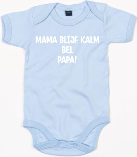 Rompertje Mama Blijf Kalm Bel Papa-Dusty Blue-3-6 Maanden