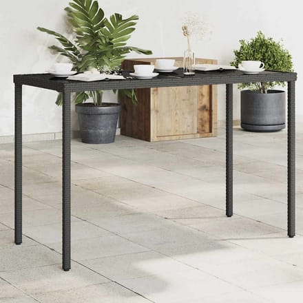 vidaXL - Tuintafel - met - glazen - blad - 115x54x74 - cm - poly - rattan - zwart