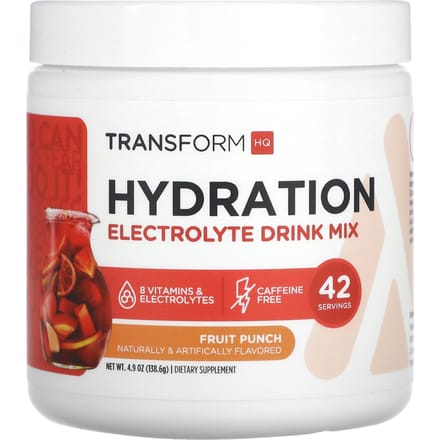 TransformHQ, Hydratation, Mélange de boisson électrolytique, Saveur Punch aux fruits, 4,9 oz (138.6 g)