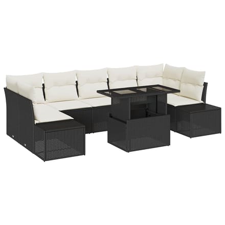 vidaXL - Bankstel - 8 - st - Zwart - en - Crème - poly - rattan