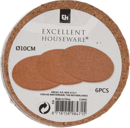 Excellent Houseware Onderzetters voor glazen - 12 stuks - kurk - D10cm