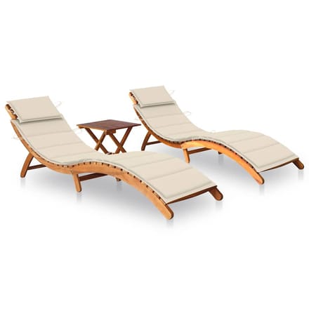 vidaXL - Ligbedden - 2 - st - met - tafel - en - kussens - massief - acaciahout