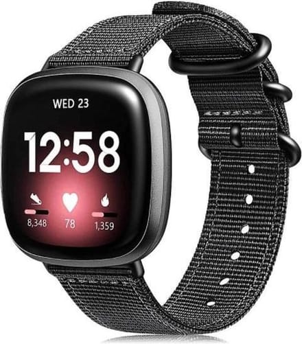 Strap-it Nylon gesp bandje - geschikt voor Fitbit Versa 3 / Fitbit Sense - zwart