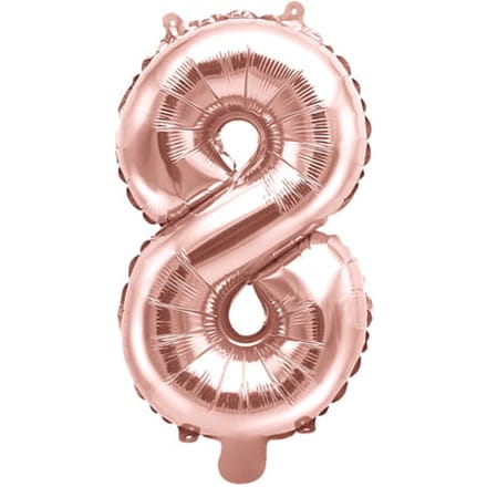 Folie ballon nummer 8 - 35cm Roségoud (1 stuks) - PartyDeco