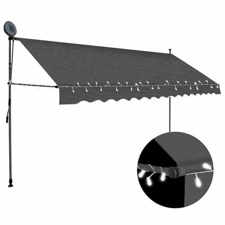 vidaXL - Luifel - handmatig - uitschuifbaar - met - LED - 350 - cm - antracietkleurig