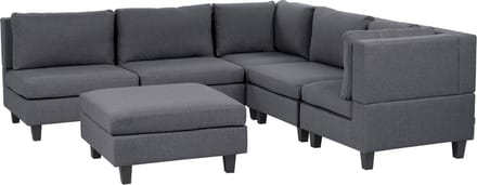 UNSTAD - 5-zitsbank met ottomaan - Donkergrijs - Links - Polyester