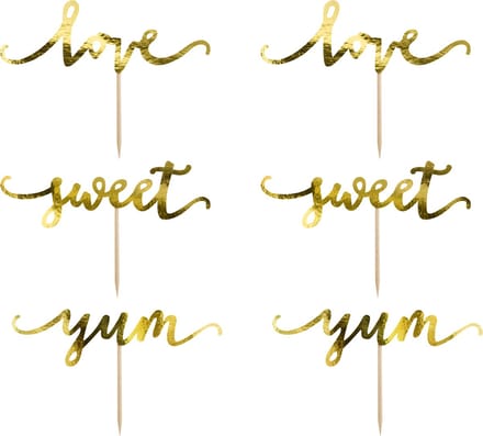 PartyDeco Cupcake Toppers Love Goud set/6