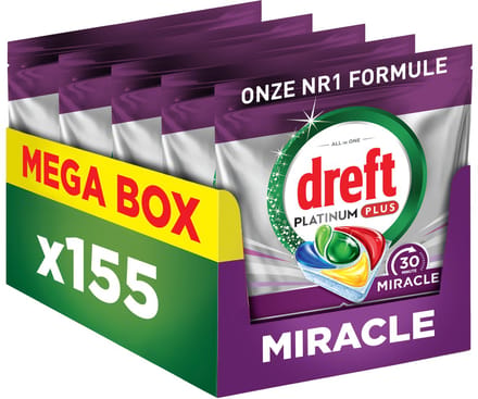 Dreft Platinum Miracle All-In-One - 30 Minute Miracle Vaatwastabletten - Citroen - 155 stuks