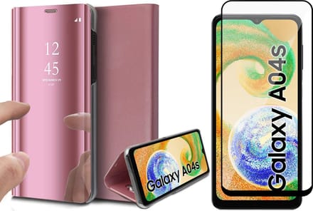 Hoesje geschikt voor Samsung Galaxy A04s / A13 5G - Screen Protector FullGuard - Book Case Spiegel Roségoud & Screenprotector