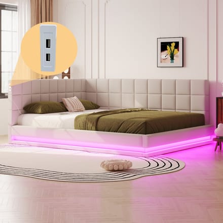 REDOM Slaapbank – 90/180x200 cm – Met LED-verlichting & USB – Linnen – Beige