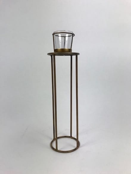 T.Light Holder 10x10x30 cm Clear Glass Blue Gold