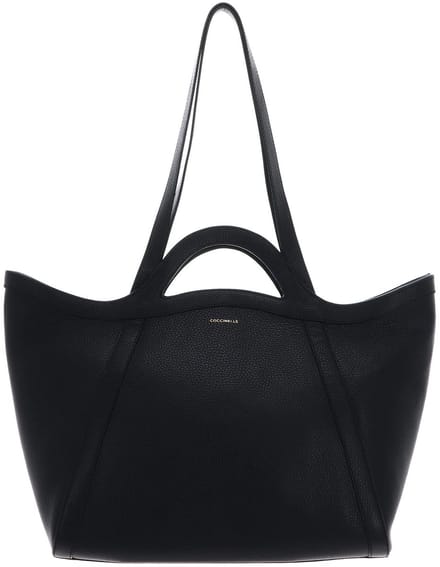 COCCINELLE Leren Schoudertas Amalia Grained Leather Shopper Noir Zwart