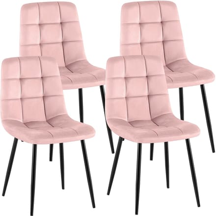CLP Antibes Set van 4 Eetkamerstoelen - Zonder armleuning - Metaal frame - Velvet - Fluweel/roze