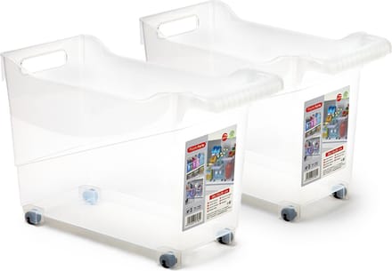 Plasticforte opberg Trolley Container - 2x - transparant - L38 x B18 x H26 cm - kunststof