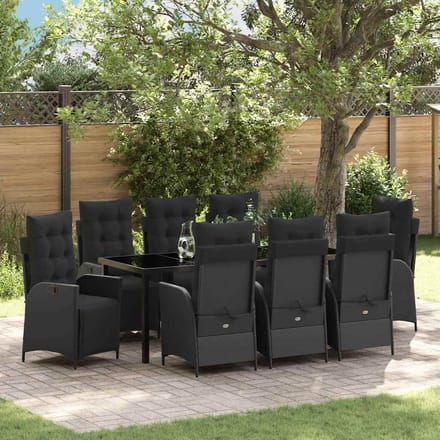vidaXL - Tuin - Eettafel - Set - 9 - st - Zwart - poly - rattan