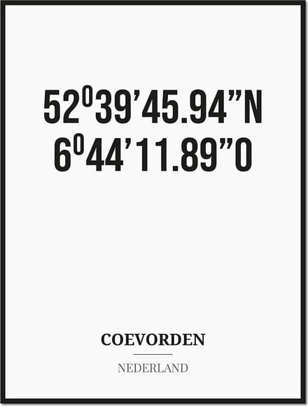 Poster/kaart COEVORDEN met coördinaten