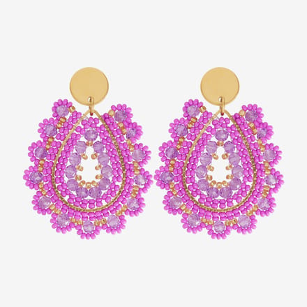 Eleganza Pink And Purple Beads Earrings Gold