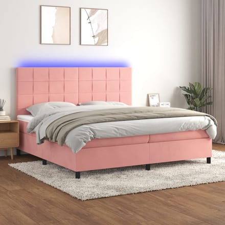 vidaXL - Boxspring - met - matras - en - LED - fluweel - roze - 200x200 - cm