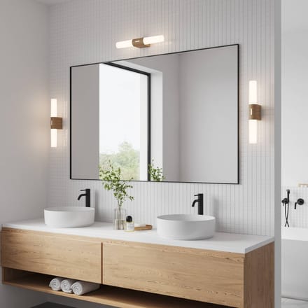Nordlux Helva double basic-wandlamp-IP44-LED module-houtkleurige foil