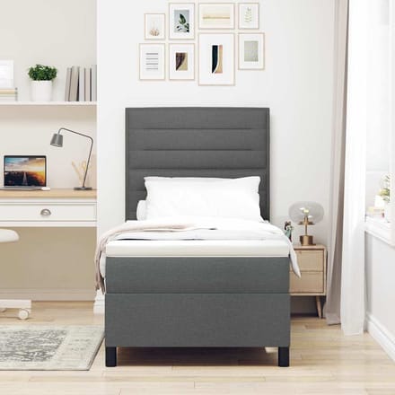 vidaXL - Boxspring - bed - met - matras - Donkergrijs - 90 - x - 190 - cm - Stof