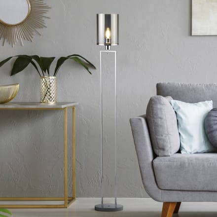 Searchlight Vloerlamp Catalina, glas, chroom/rookkleurig, E27, 144 cm