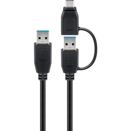 Goobay USB 3.0 kabel met USB-A naar USB-C adapter zwart - 0 5 meter