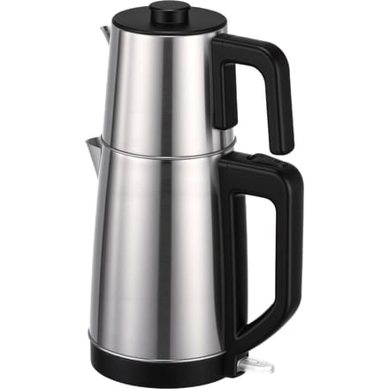 Elektrische Turkse Theemaker Koker Roestvrij Staal Dubbele Pot Waterkoker Infuser Warmhoudfunctie L gray