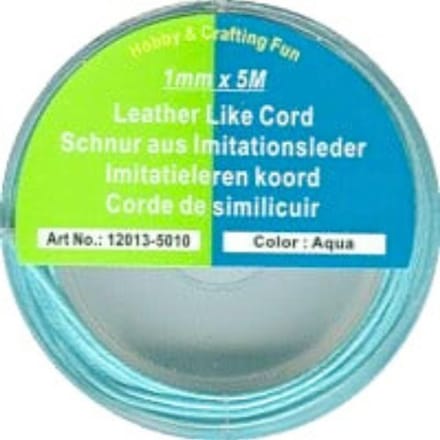 Leather-like cord round, Aqua: 1mmx5meters